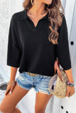 Classic Knit V-Neck Notched Collar Short Sleeve Pullover