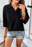 Classic Knit V-Neck Notched Collar Short Sleeve Pullover