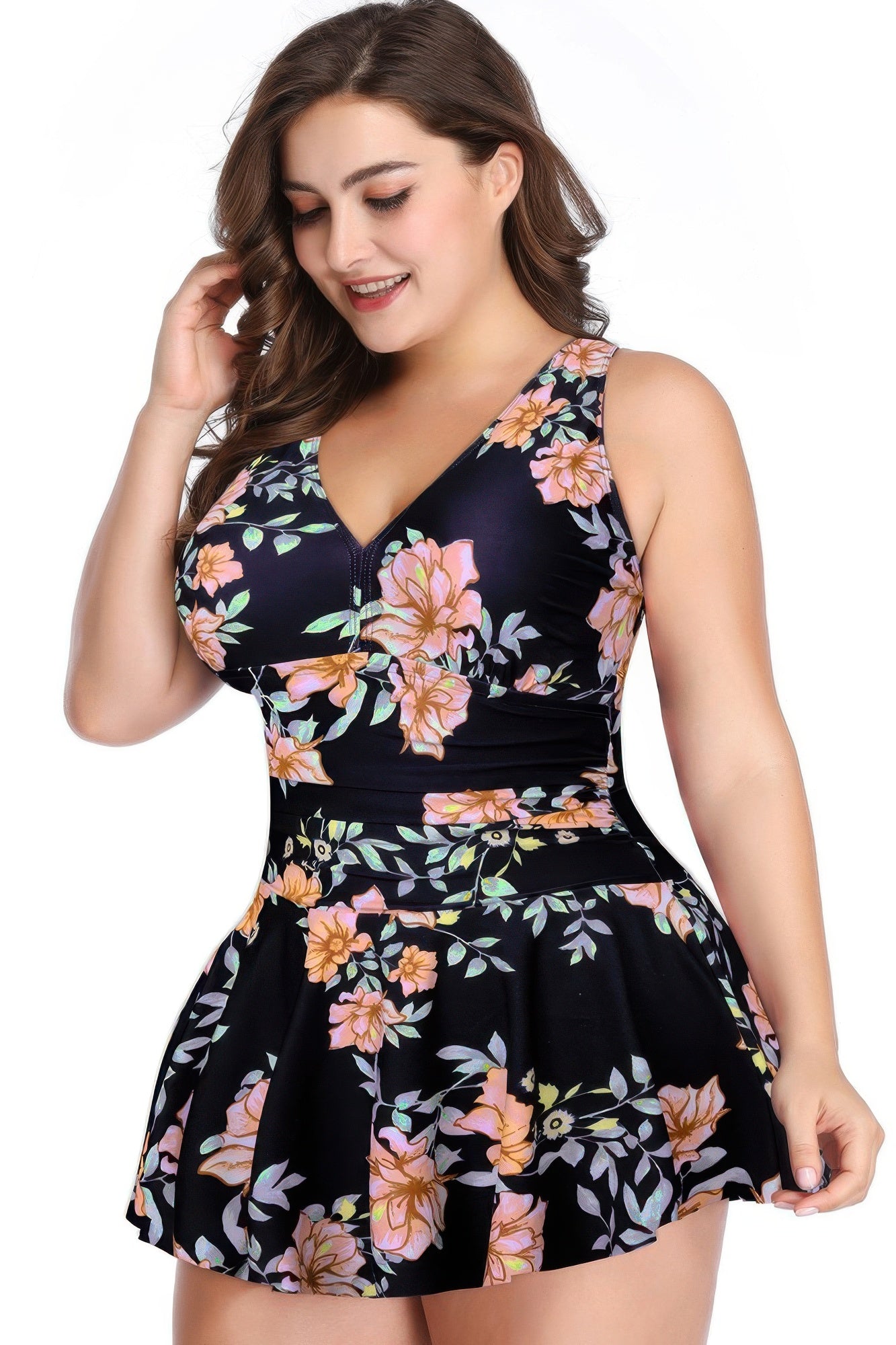 Full Size Solid Ruffle V Neck Fit Swimsuits