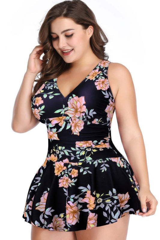 Full Size Solid Ruffle V Neck Fit Swimsuits