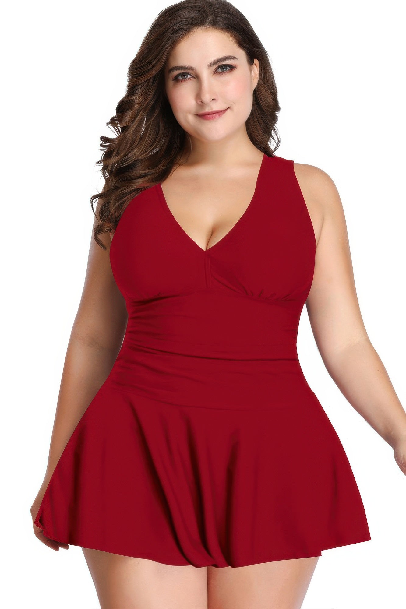 Full Size Solid Ruffle V Neck Fit Swimsuits