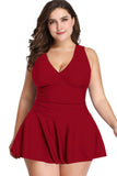 Full Size Solid Ruffle V Neck Fit Swimsuits