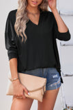 Relaxed V-Neck Blouse with Modern Split Sleeves