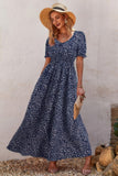 Allover Print Puff Sleeve Ruched Shirred Dress