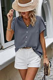 Solid Button Trim V Neck Loose Fit Blouse