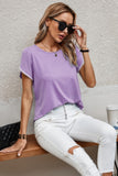 Crewneck Short Sleeve Lace Trim Loose T Shirts