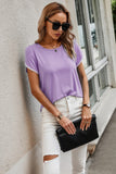 Crewneck Short Sleeve Lace Trim Loose T Shirts