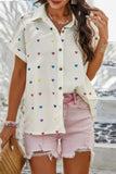Heart Print Button Down Short Sleeve Loose Shirt