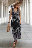 Cross V Neck Floral Print Sleeveless Fit Dress