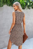 Leopard V Neck Sleeveless Button Fit Midi Dress