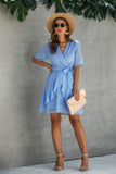 V Neck Ruffled Hem Wrap Dress