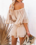 Off Shoulder Flounce Bell Sleeve Romper