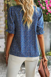 Floral Ruffle Mock Neck Puff Short Sleeve Shirt