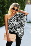 One Shoulder Zebra Print Loose Top