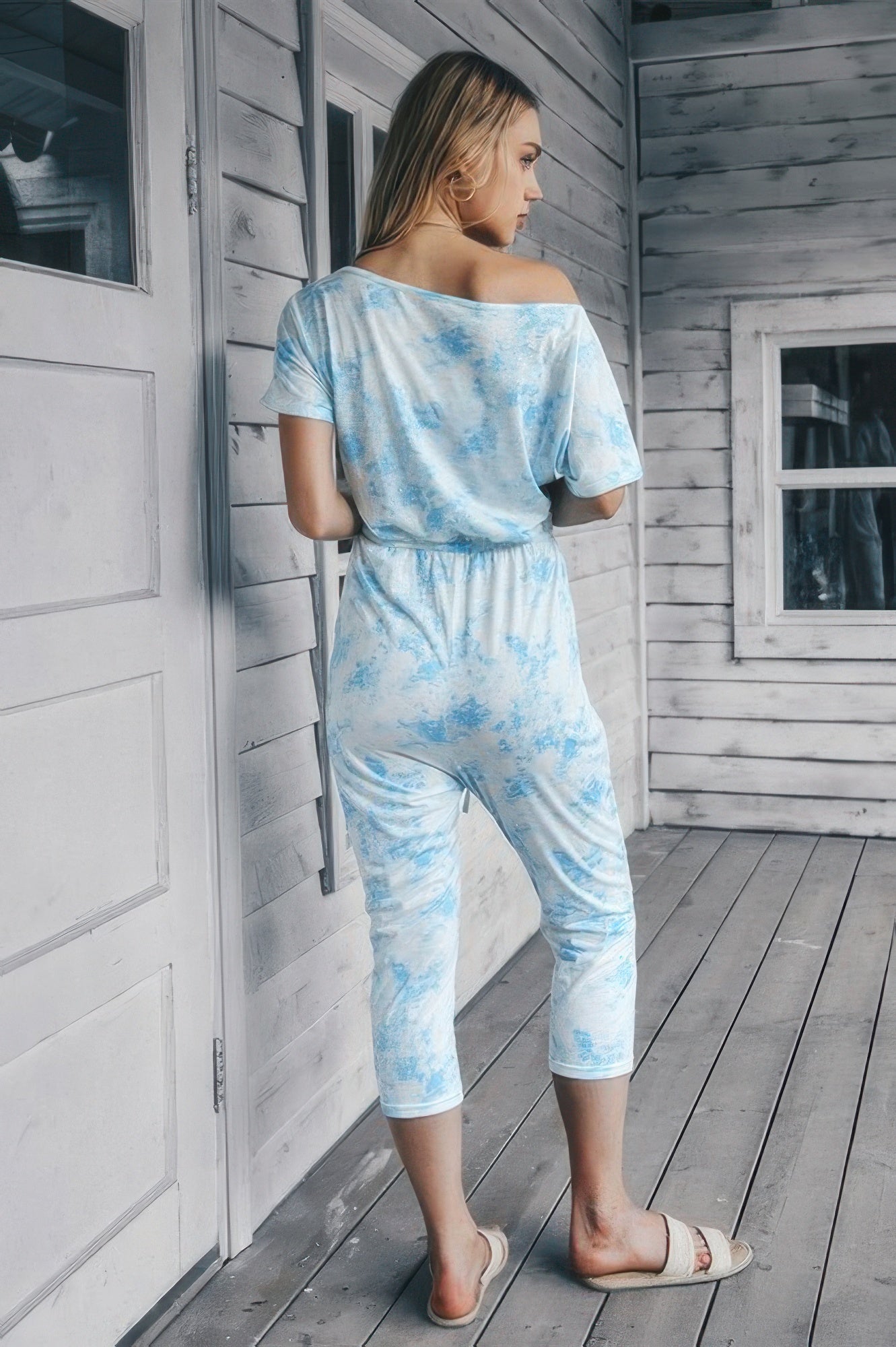 Tie Dye One Shoulder Drawstring Fit Jumpsuit