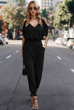 Solid Wrap V Neck Cold Shoulder Outfits Jumpsuit