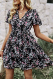 V Neck Bohemian Floral Print A Line Fit Dress