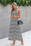 Animal Print Backless Halter Flowing Maxi Dress