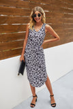 Leopard Printed Deep V Neck Sleeveless Loose Dress
