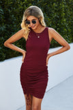 Ribbed Crew Neck Ruched Bodycon Tank Dress