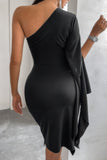 Asymmetric Hem One Shoulder Bodycon Party Dress