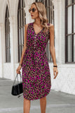 Sleeveless Leopard Print Tie Front Curved Hem Dress