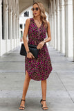 Sleeveless Leopard Print Tie Front Curved Hem Dress