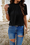 Crew Neck Solid Ruffle Loose Fit Dressy Elegant Shirt