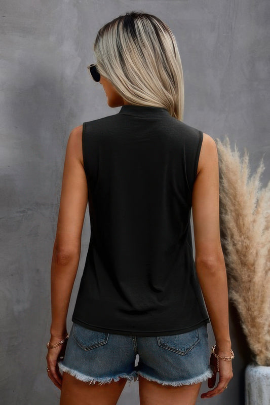 Solid Cold Cut Out Shoulder Sleeveless Top
