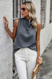 Button Trim Layered Collar Sleeveless Blouse