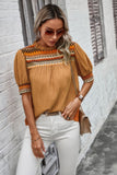 Geometric Print Elegant Textured Puff Sleeve Shirt