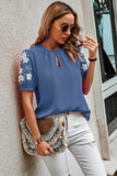Floral Keyhole Neckline Loose Puff Sleeve Blouse