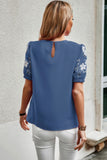 Floral Keyhole Neckline Loose Puff Sleeve Blouse