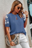 Floral Keyhole Neckline Loose Puff Sleeve Blouse