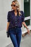 Polka Dot Print Puff Sleeve Loose Shirt
