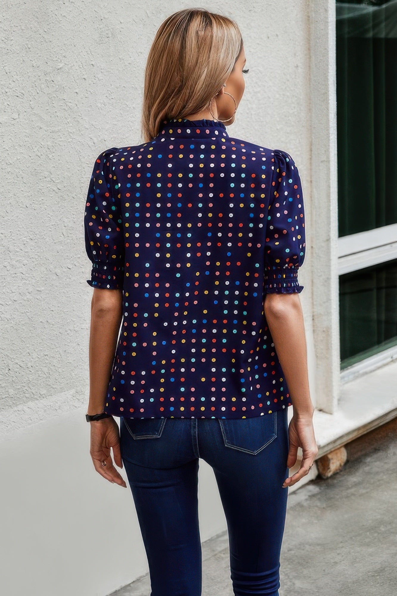 Polka Dot Print Puff Sleeve Loose Shirt