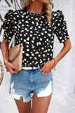 Puff Sleeves Allover Print Knot Loose Fit Top