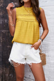 Crew Neck Swiss Dot Smocked Ruffled Loose Blouse