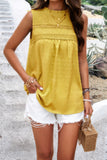 Crew Neck Swiss Dot Smocked Ruffled Loose Blouse