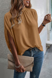 Mock Neck Batwing Sleeve Solid Loose Blouse