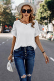 Solid Round Neck Ruffle Sleeve Loose Fit Blouse