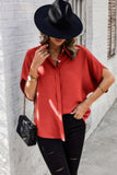 Solid Front Open Button Loose Fit Blouse