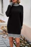 Chic Mock Neck Stretch Knit Sweater Dress