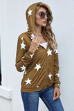 Stars Print Zip Up Long Sleeve Drawstring Hoodie