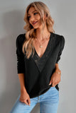 Knit Solid Double Wearing Lace V Neck Loose Top