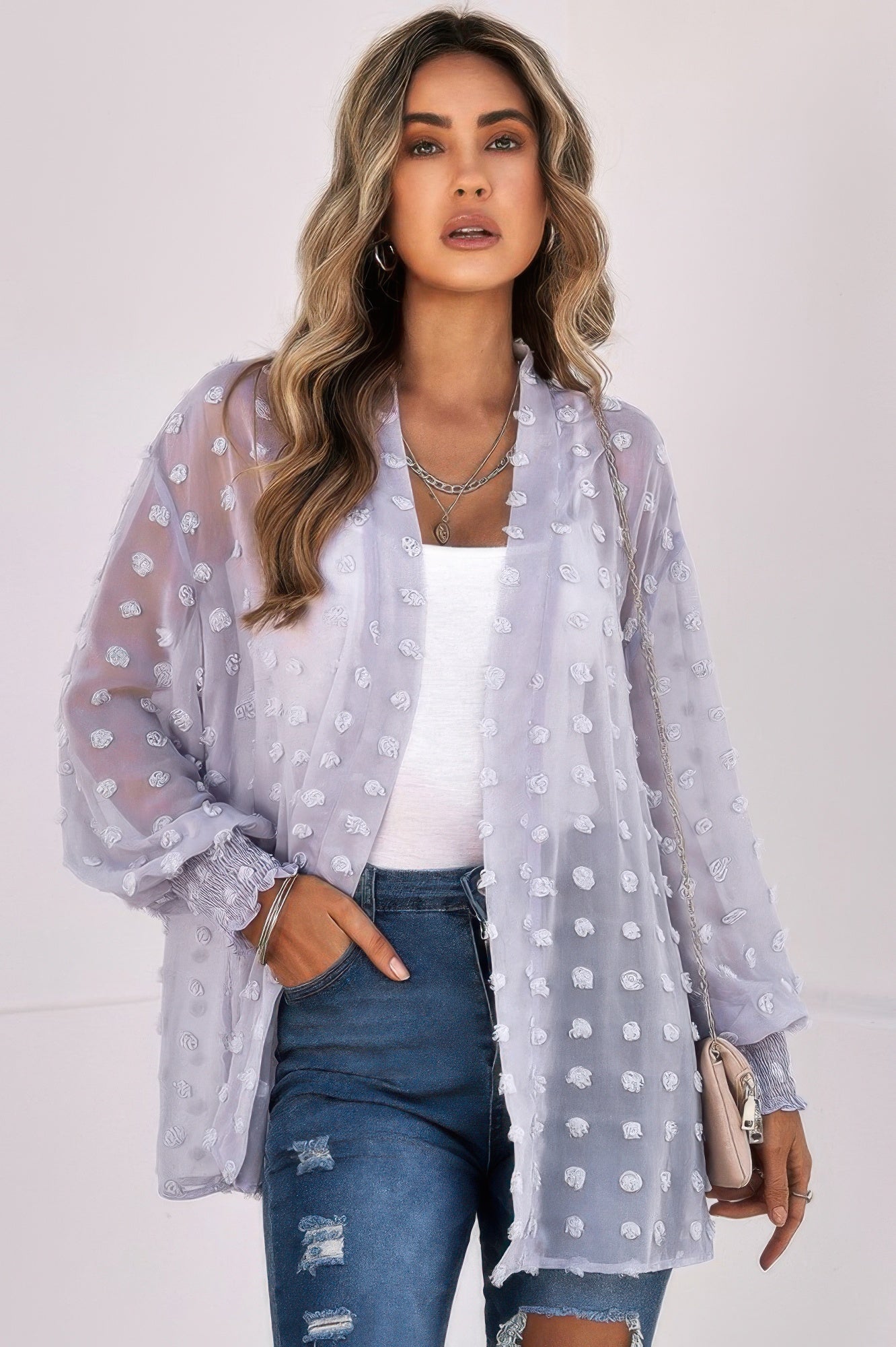 Polka Dot Kimono Loose Front Open Top