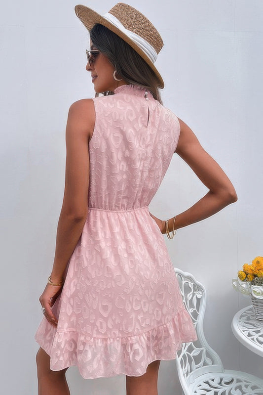 High Neck Sleeveless A-Line Dress with Ruffle Hem