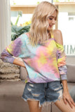 Tie Dye Off Shoulder Loose Long Sleeves Sweatshirt