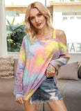 Tie Dye Off Shoulder Loose Long Sleeves Sweatshirt