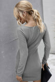 Chic Ribbed Knit Drawstring Front Fitted Dress